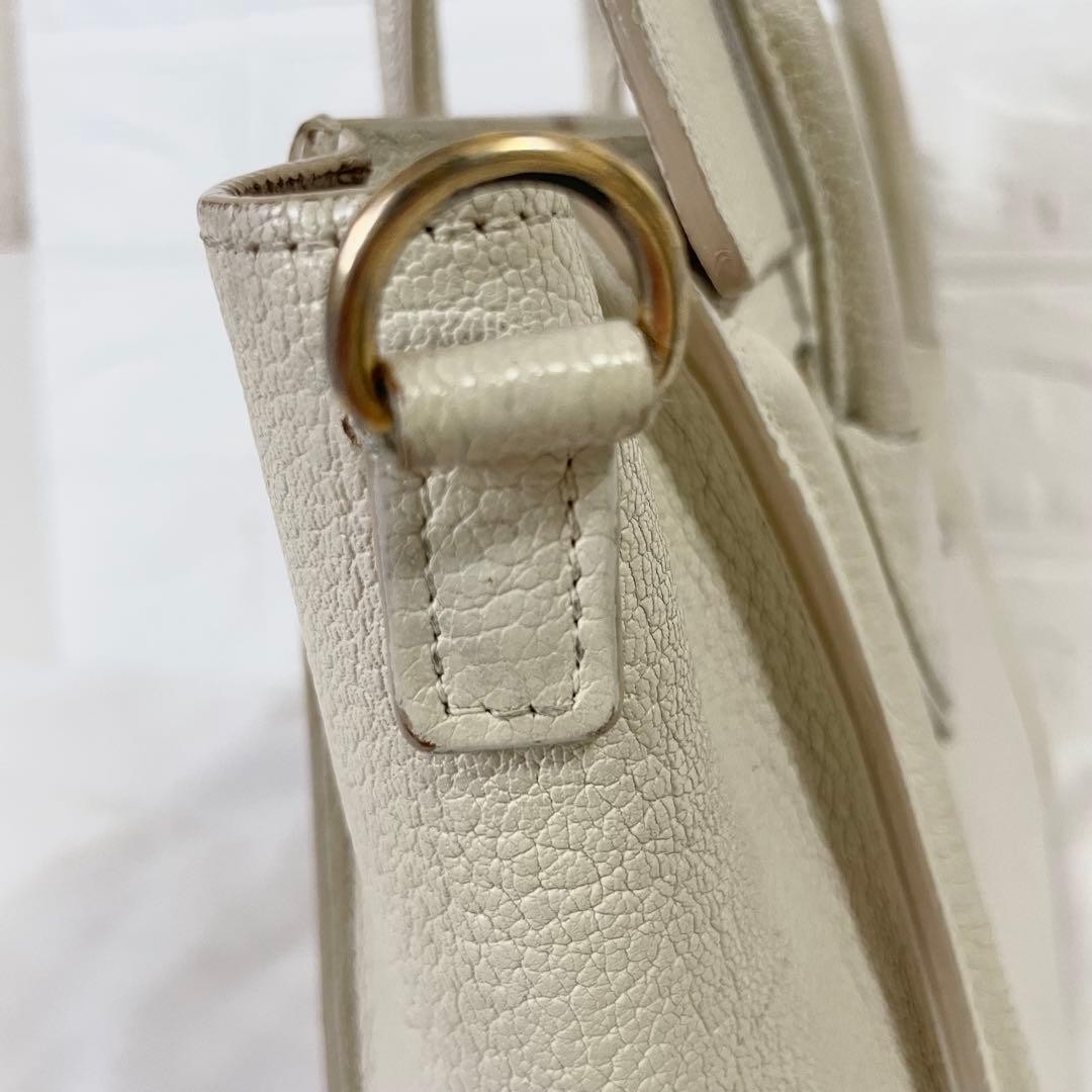 Celine Luggage Nano Shopper Handbag Drummed Calfskin White 7.87 With Strap