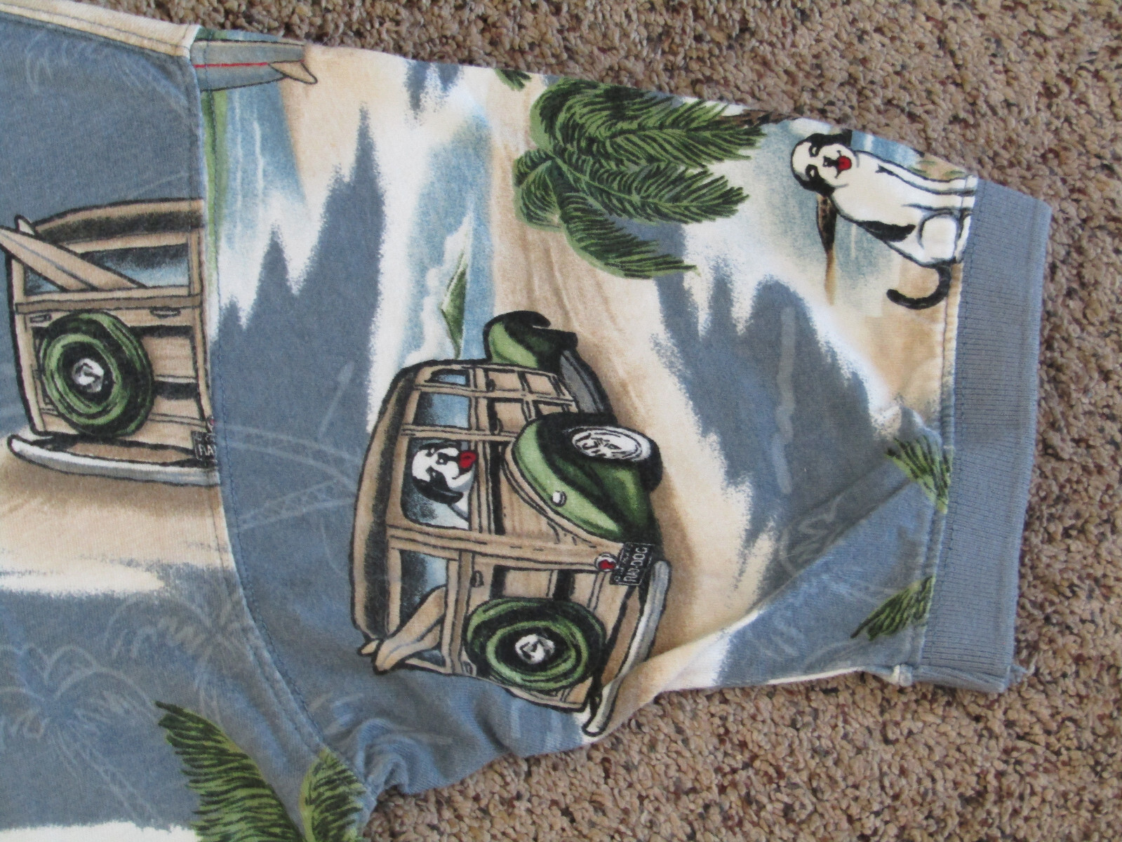 BIG DOG ALL OVER PRINT POLO SHIRT HAWAIIAN TROPICAL ISLAND WOODIE SURFER MENS L