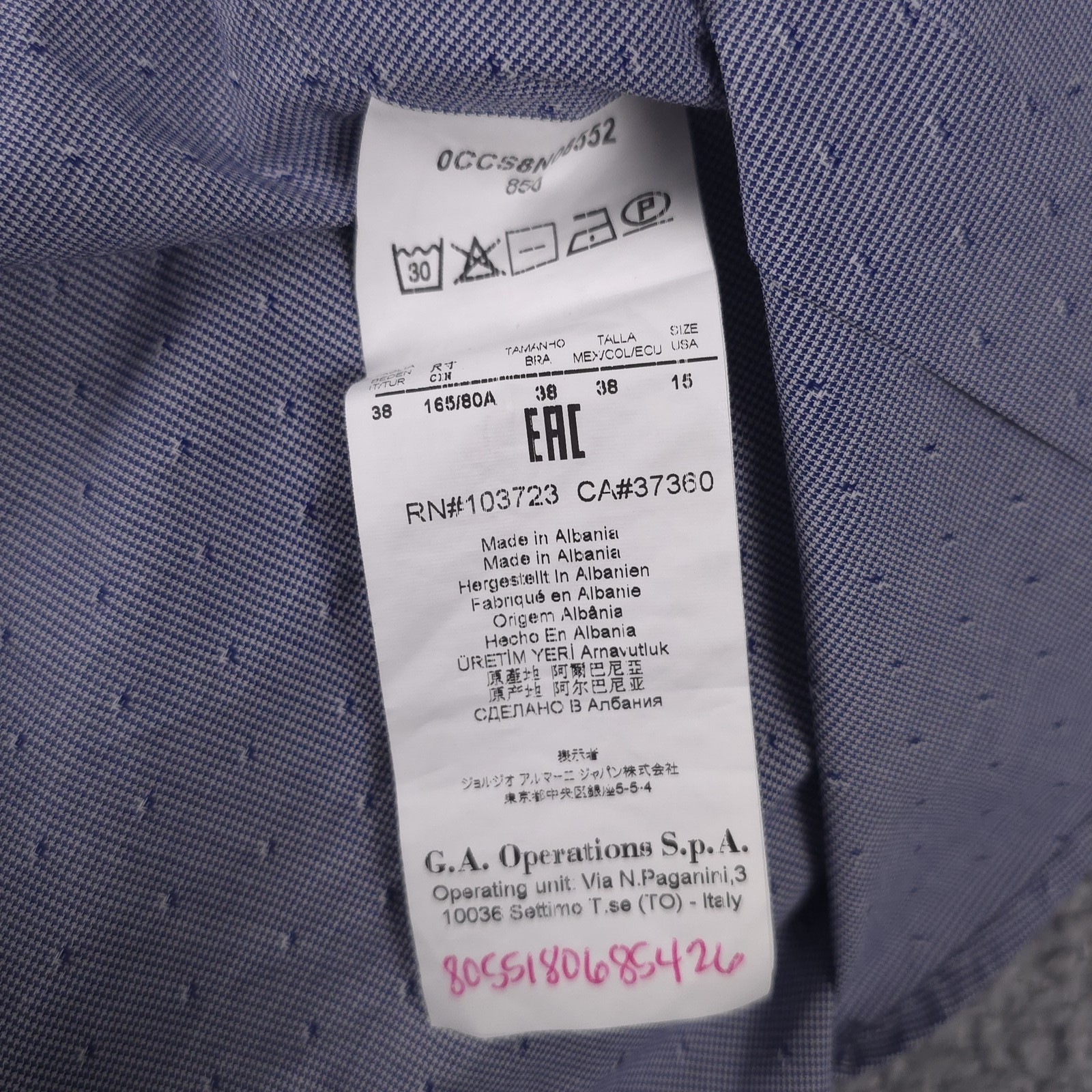 Armani Collezioni Shirt Mens 15 38 Blue Check Slim Fit Dress Long Sleeve Albania