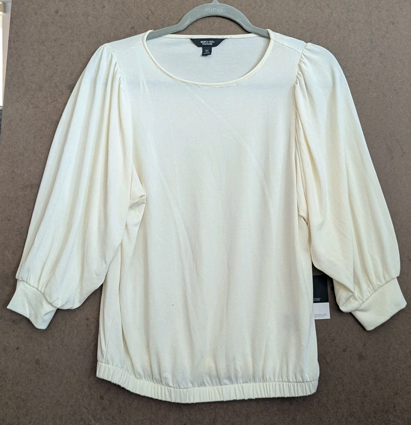 SIMPLY VERA WANG Women’s Banded Hem Draped Peasant Boho Top Ivory Size XSl NWT