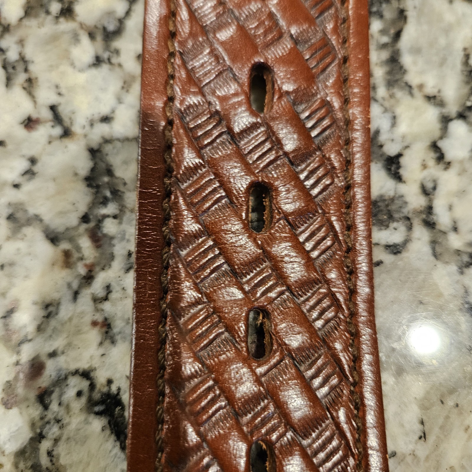 NWOT Rare Chambers Leather Money Belt 38 Brown Basketweave USA Hidden Zip, 1.5″