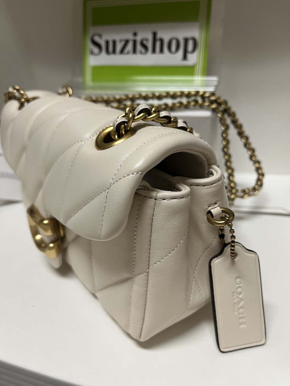 COACH Tabby Puffy Quilted Chain Shoulder Bag 20 Chalk White CP149