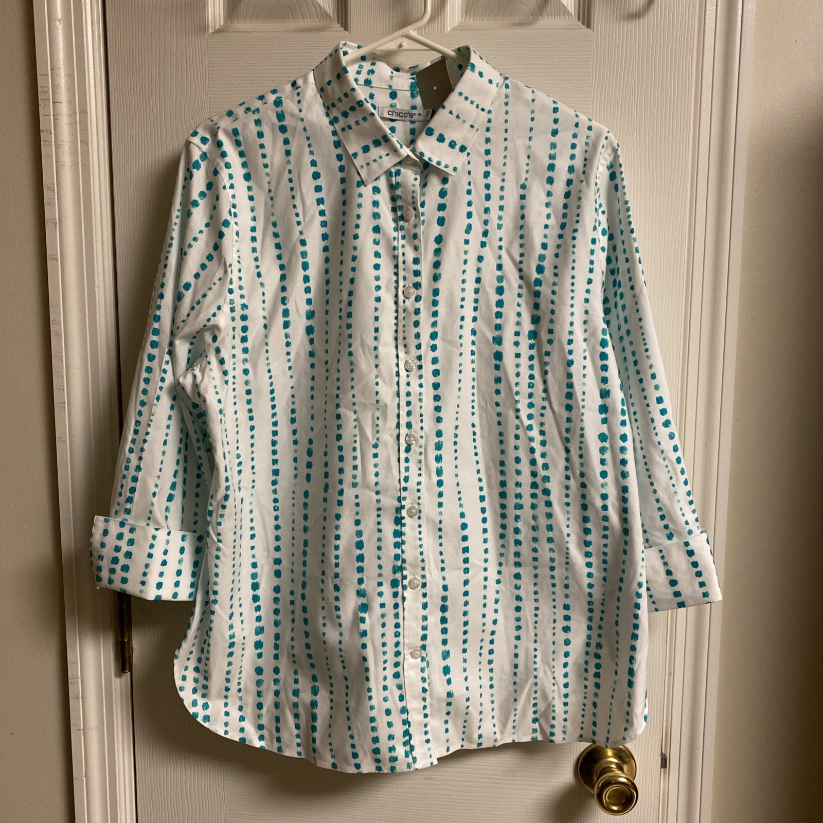 Chicos 2.5 No Iron™ Sateen Bubble Print Shirt Sea spray