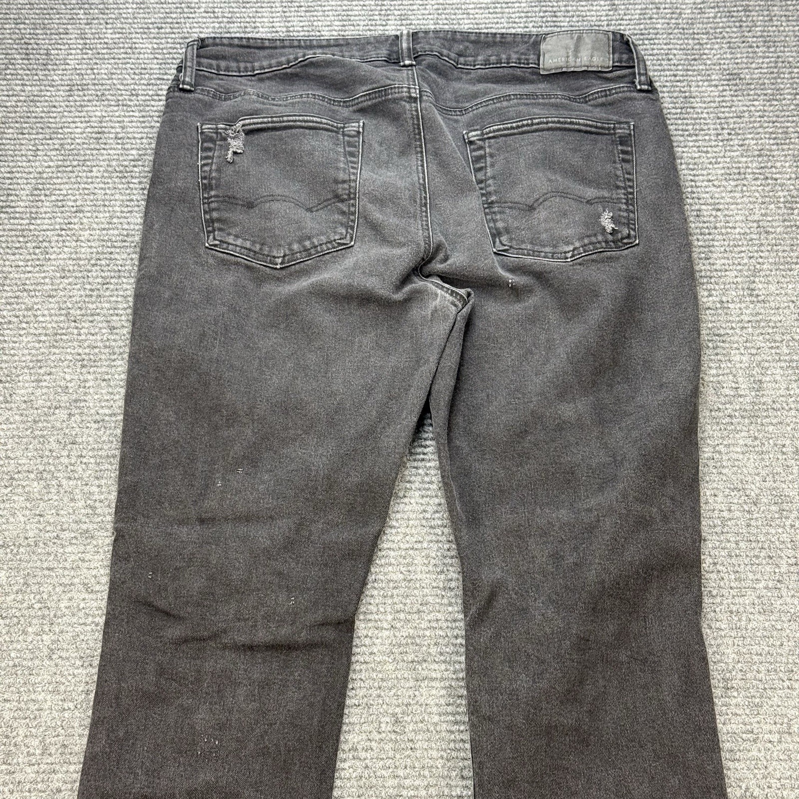 American Eagle AirFlex+ Athletic Skinny Jeans Men 36×32 Black Distressed Stretch