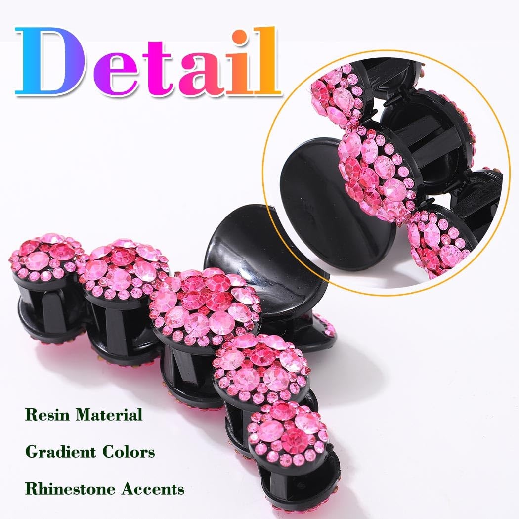 Pecieco Pink Rhinestone Hair Claw Clip 1 Count (Pack of 2), a-Pink & Purple