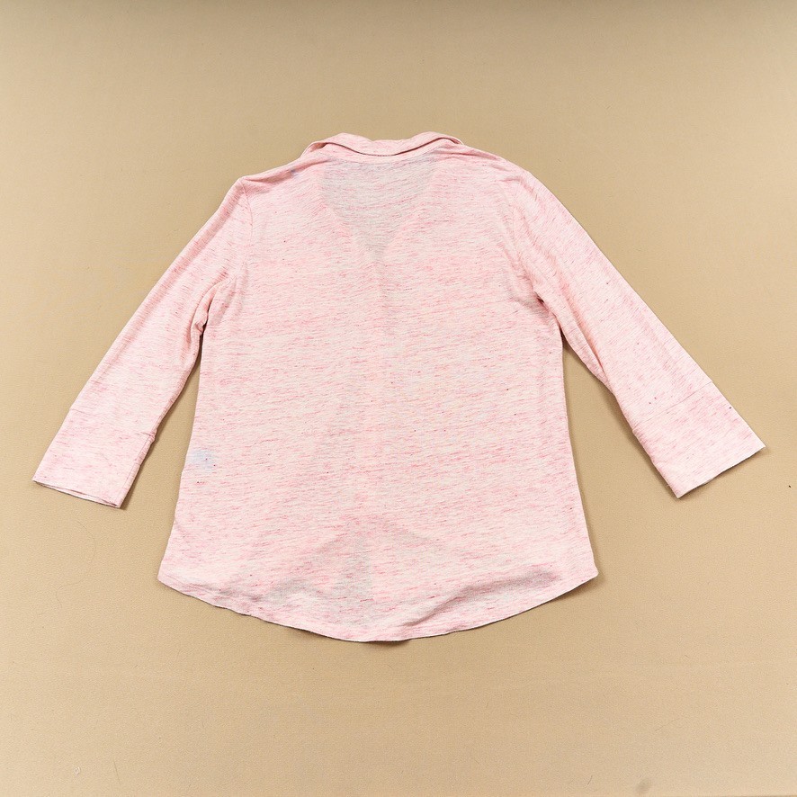 J McLaughlin Button Front Shirt Womens M Linen Spandex Knit Pink Collar