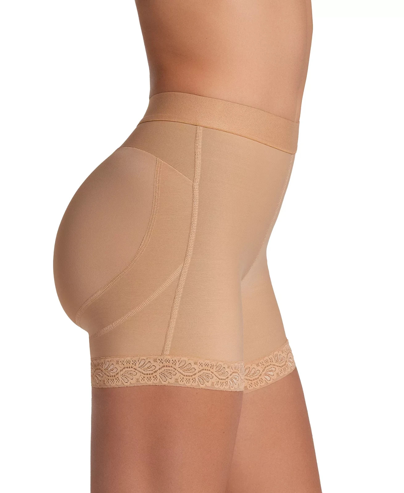 Leonisa Womens Mid Rise Sculpting Butt Lifter Shaper Shorts 012983 Size L Beige