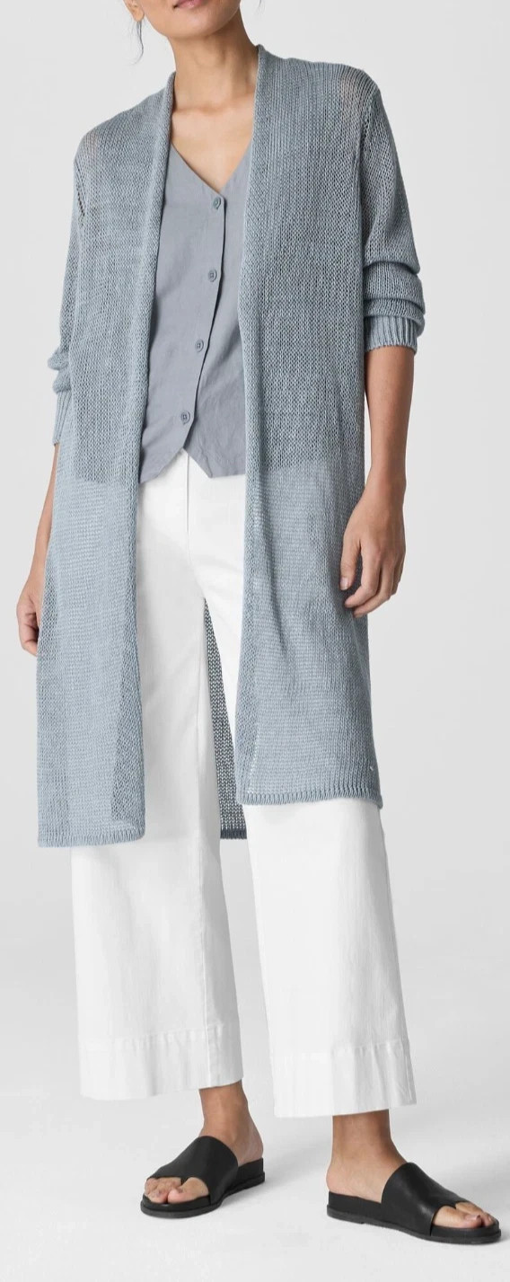 NWT $298 Eileen Fisher Organic Linen Cotton Cord Long Cardigan PP Greystone