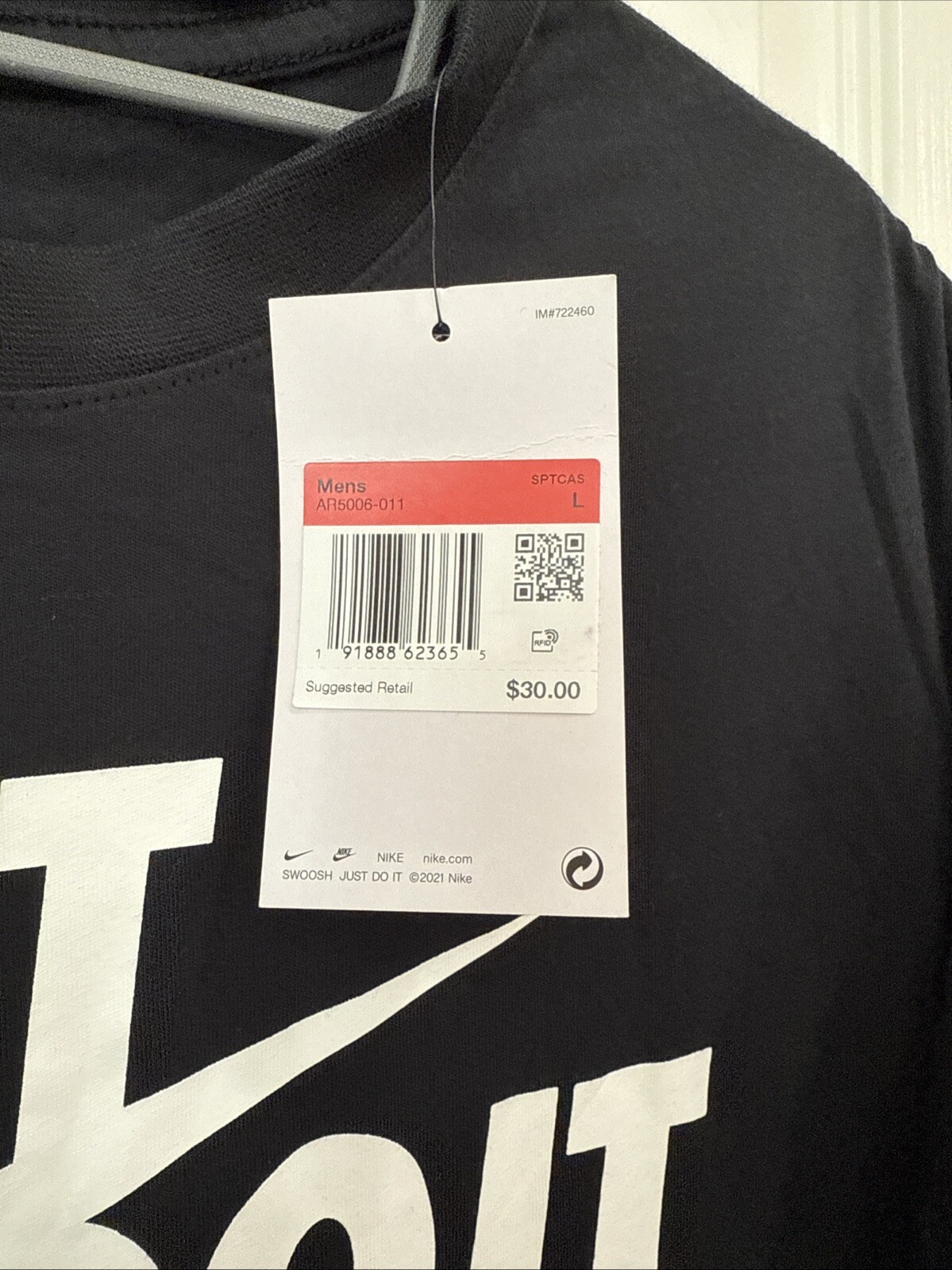 New Nike TEE Just Do It Short Sleeve Crew Neck Mens Size Large Black AR5006-011