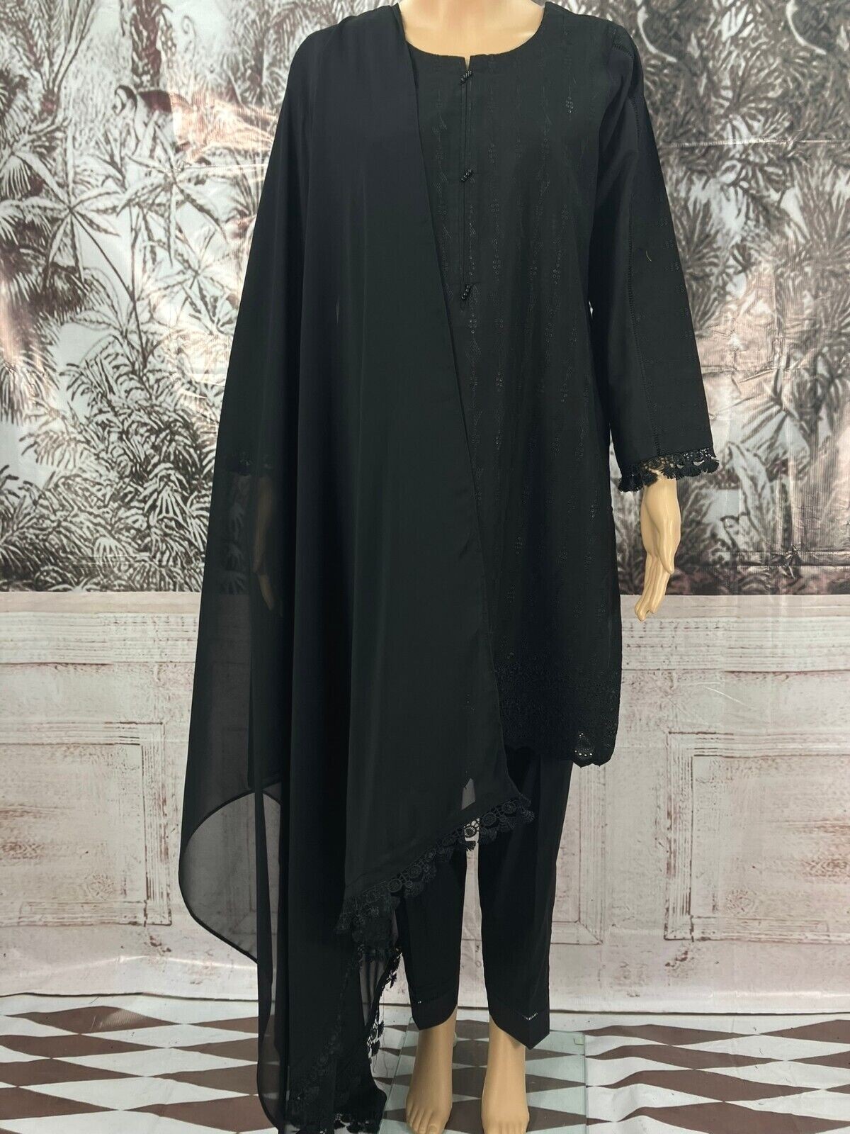 KALYAN BLACK CHIKAN LAWN Collection 3 PIECE SUIT READY TO WEAR