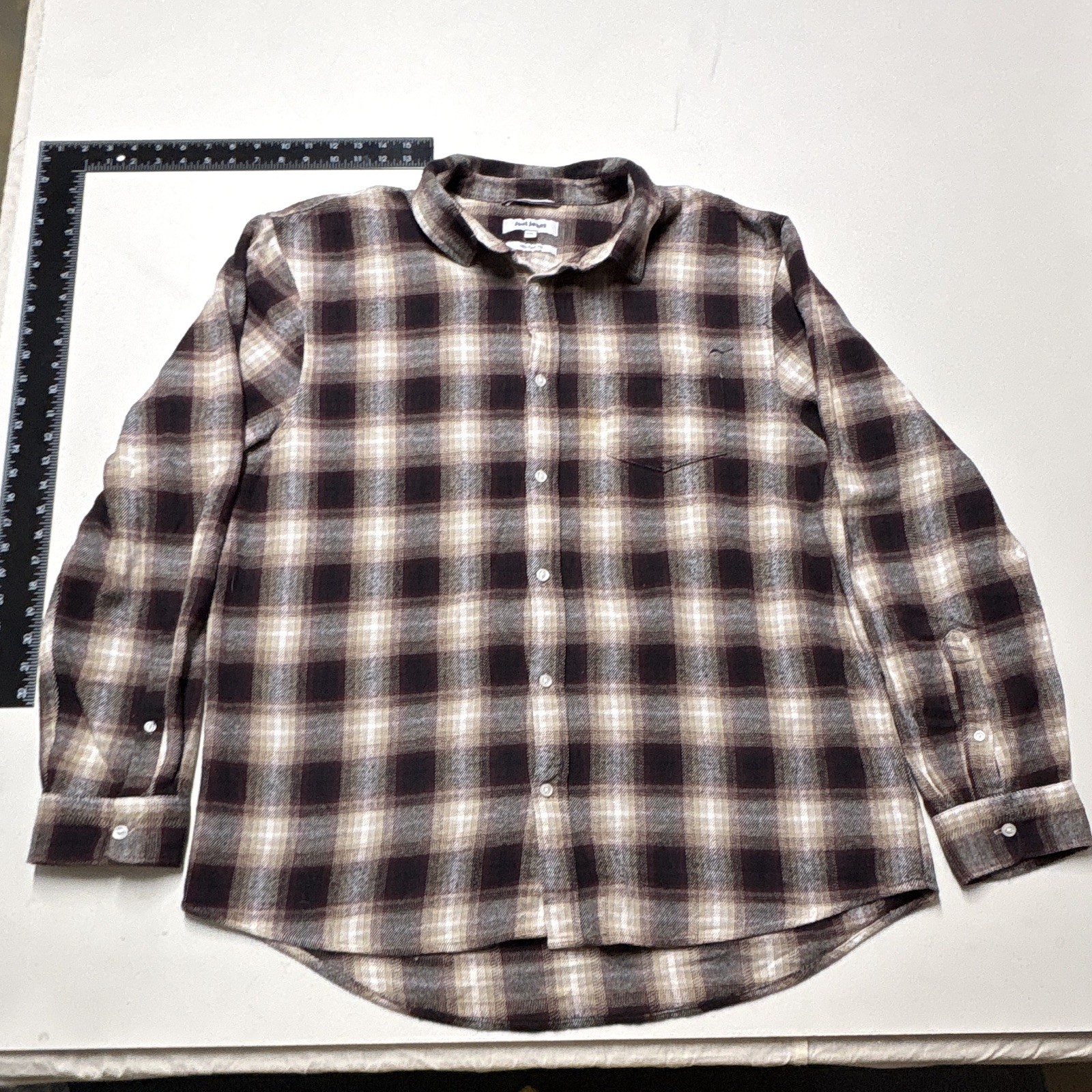 Just Jeans Men’s Cotton Flannel Button-Up Shirt XXL Regular Fit Plaid Brown