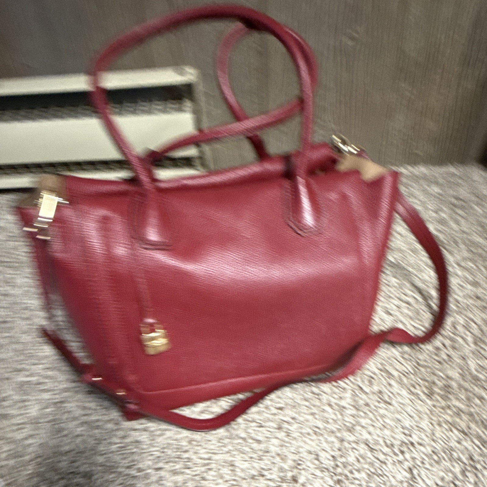 Michael Kors Burgundy Pebbled Satchel Medium Zip Detachable Strap Padlock Gold