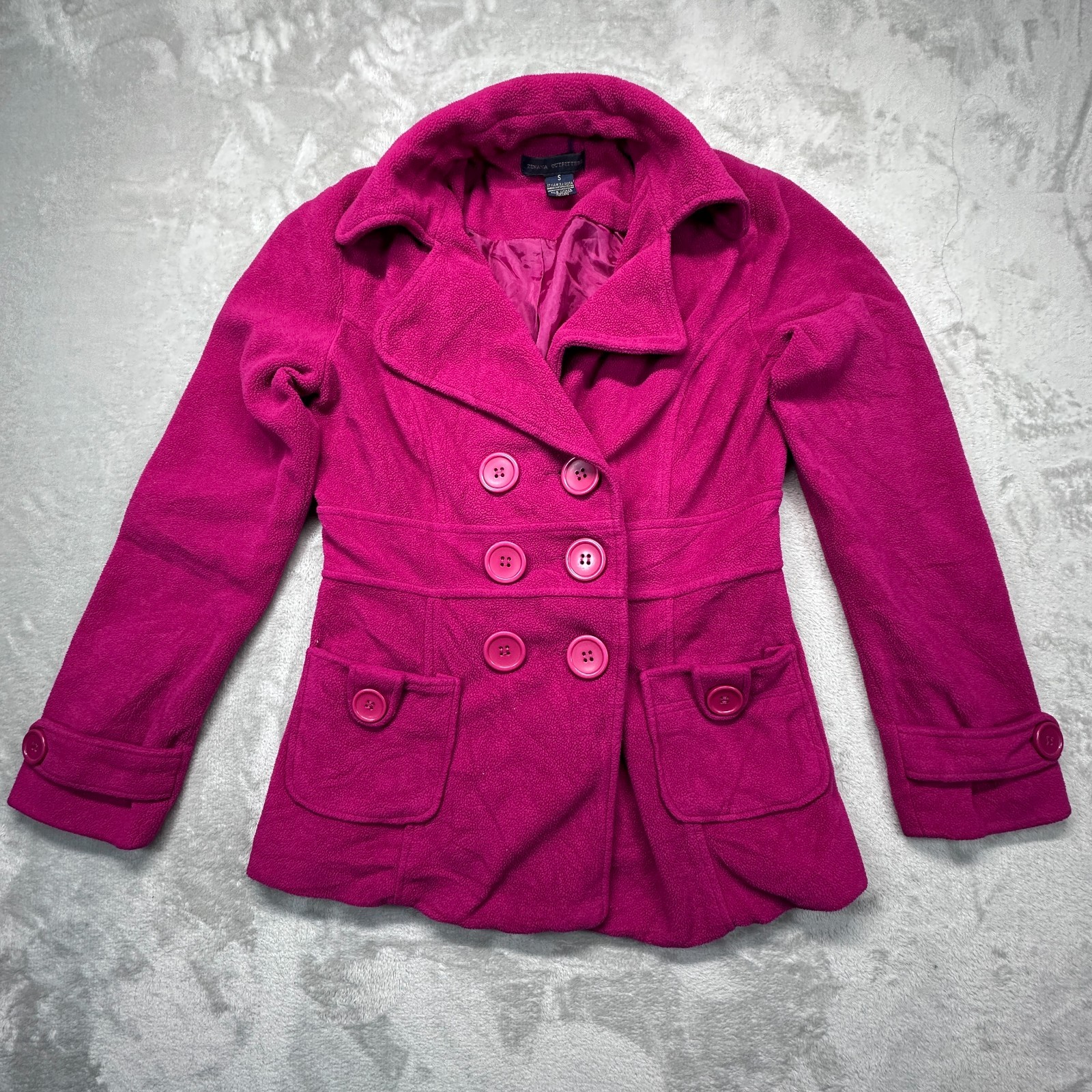 Zenana Outfitters Pea Coat Womens Small Pink Fleece Cozy Warm Double Breasted