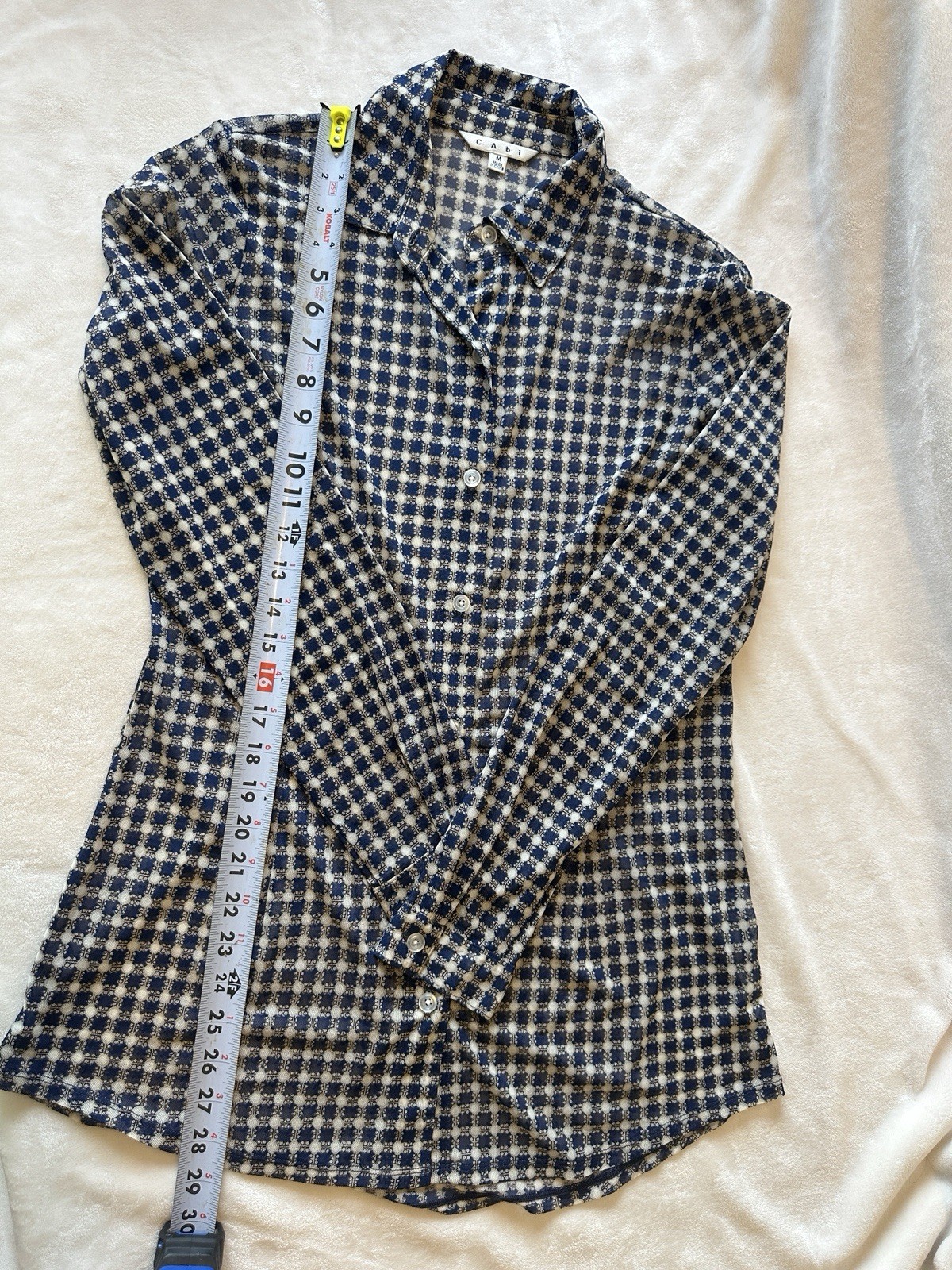CAbi Blue White Collared Button-Down Long Sleeve Shirt Women’s M