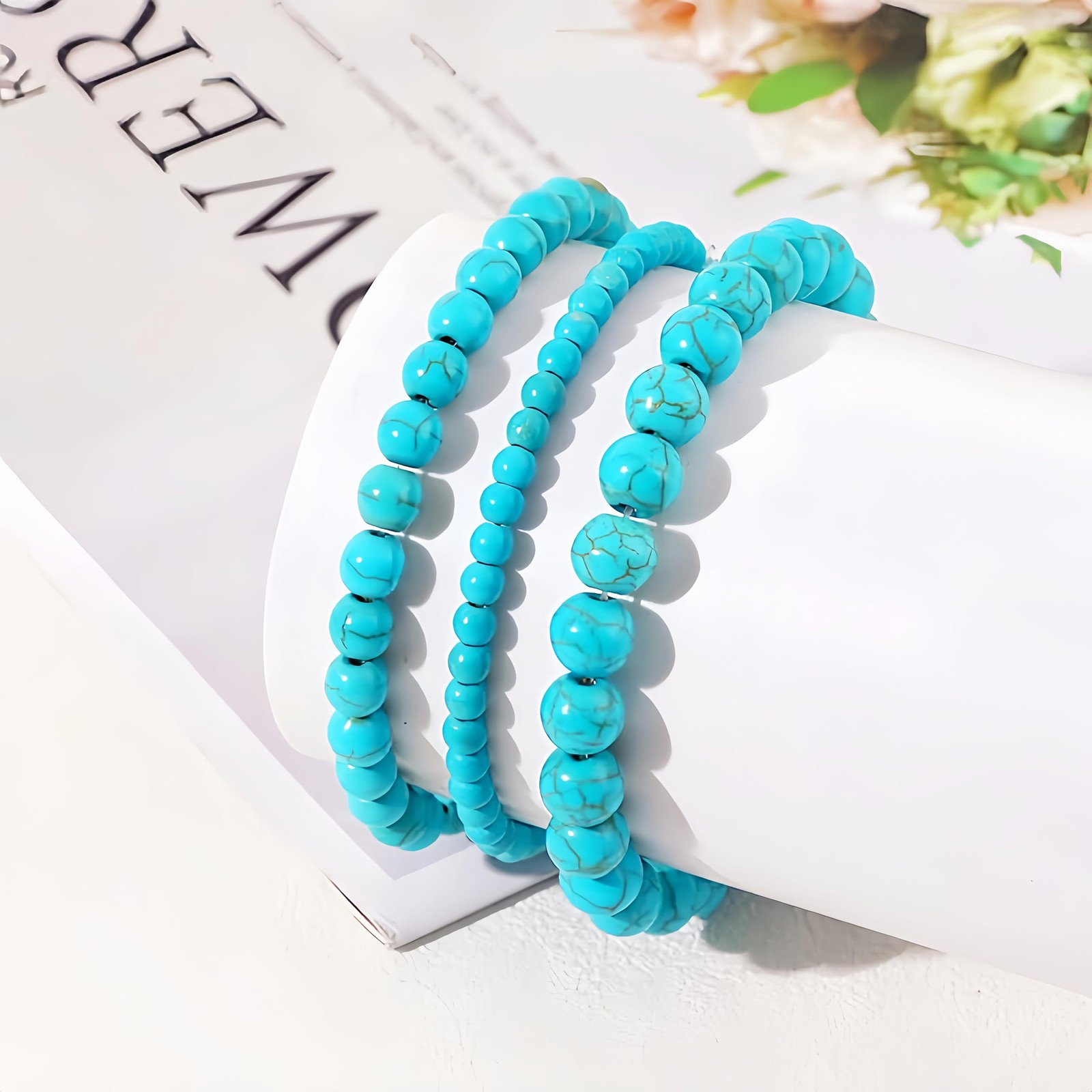 CINSKYING 3Pcs Healing Crystal Turquoise Bracelets for 7.48 in, T1-Turquoise