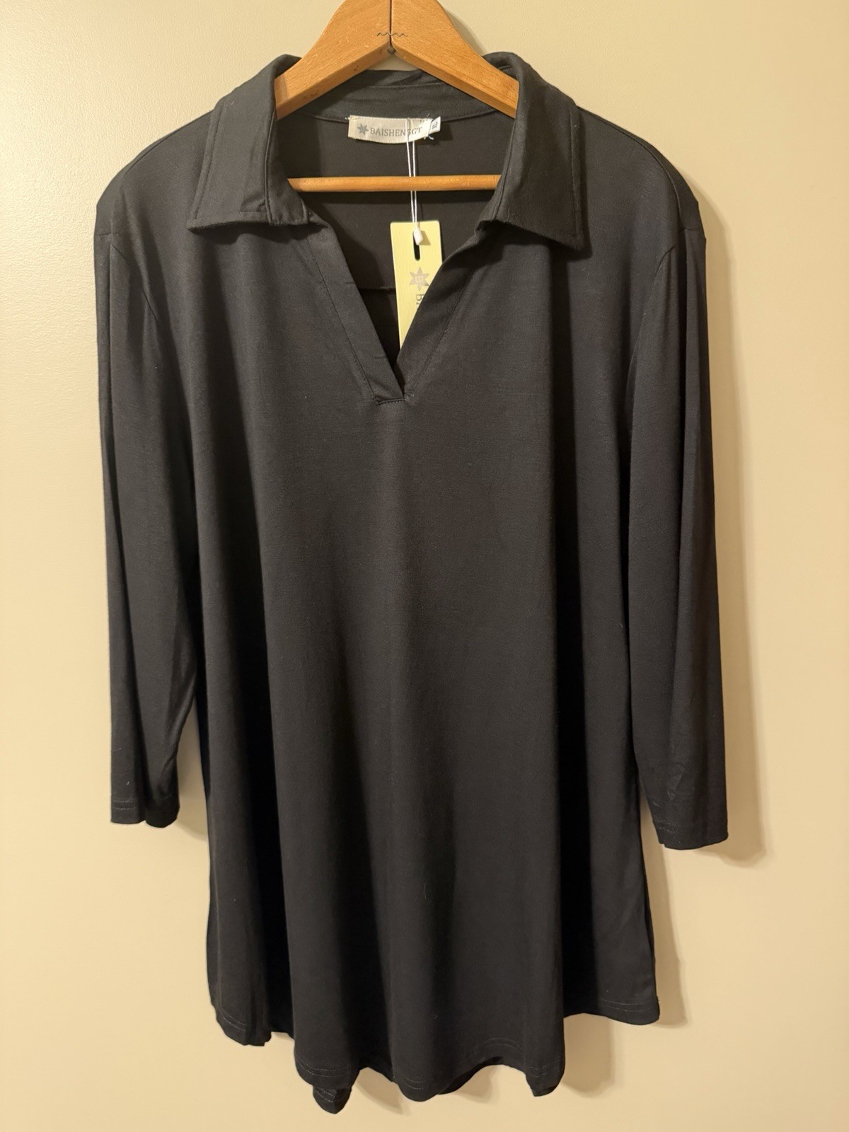 BaiShengGT Women’s Tunic, NWT, Black, Sz XL, 3/4 Length Sleeves