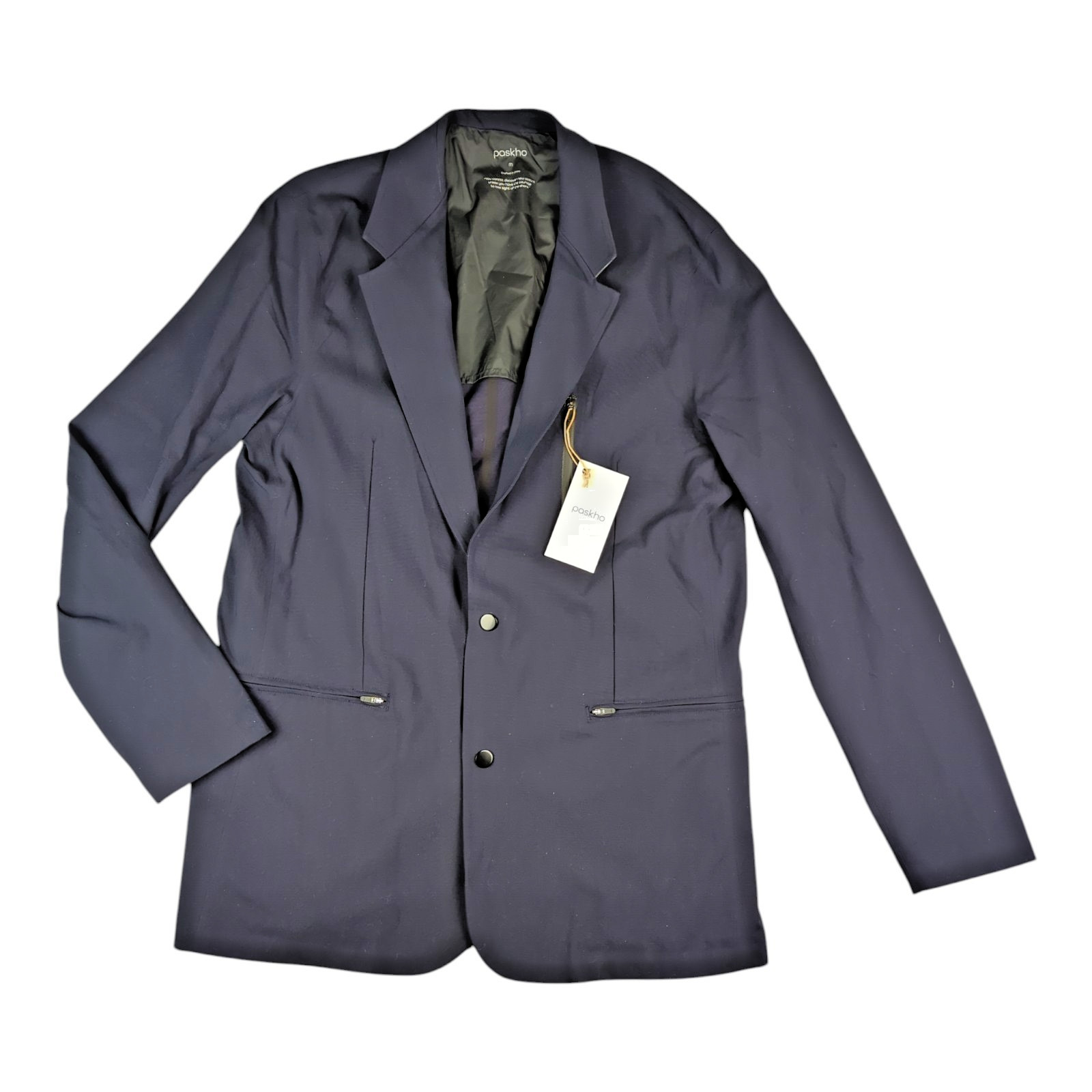 Paskho Blazer Jacket Navy Blue Stretch Modern Pockets New with Tags Mens Med