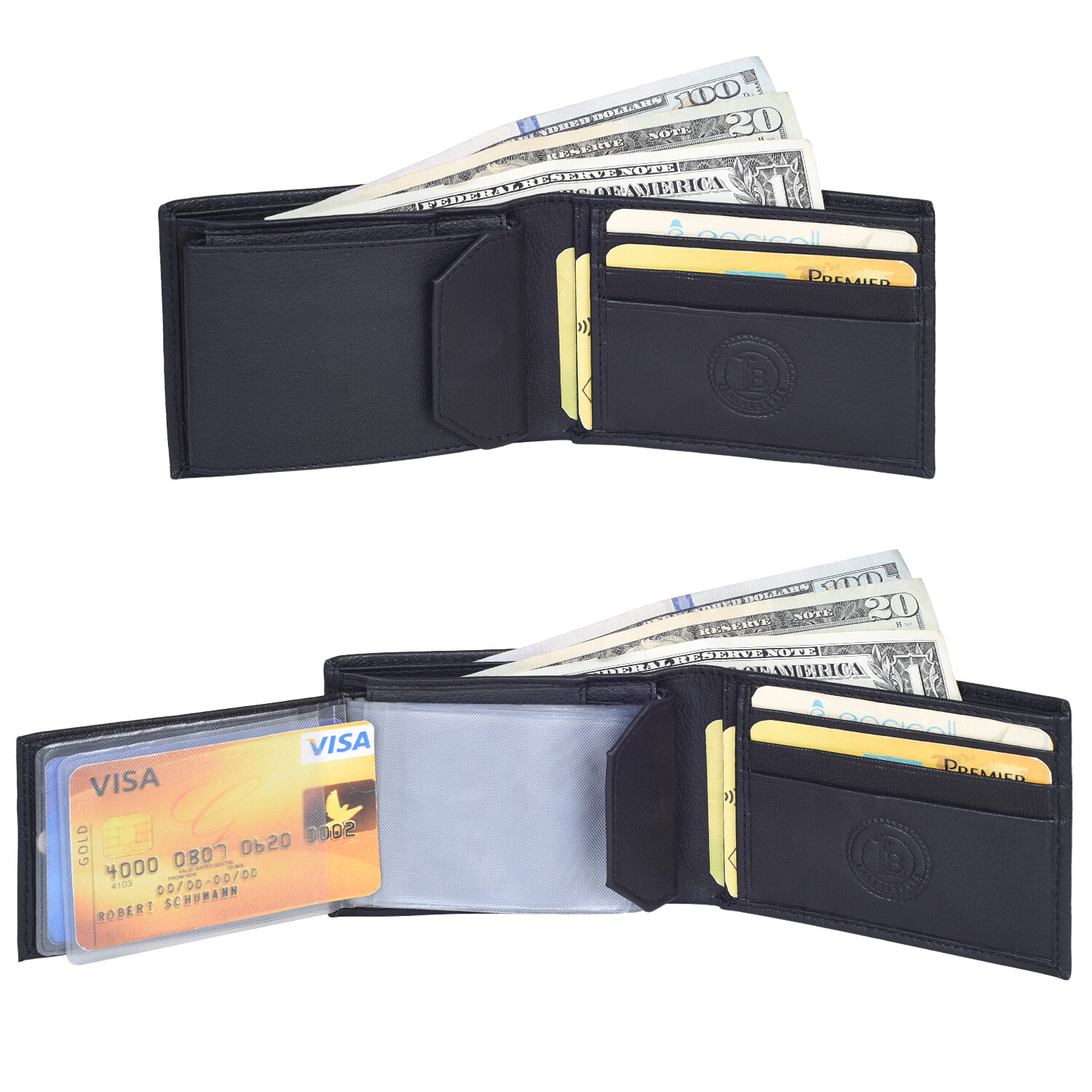 Leatherboss Genuine Leather Men Bifold Wallet Secured Snap on Credit Card Holder