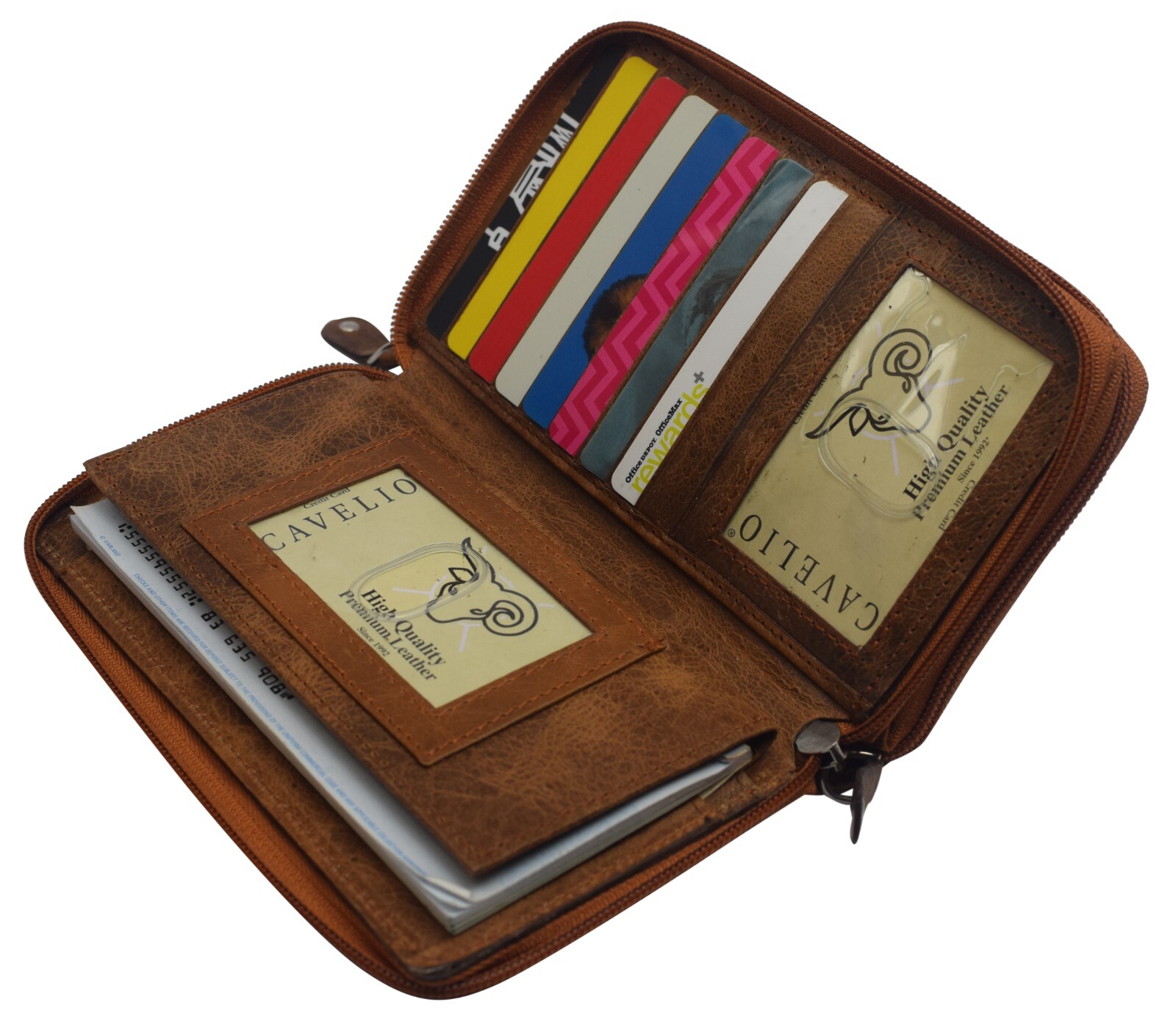 RFID Blocking Genuine Leather Checkbook Secretary Wallet 2 Zipper Card Organizer
