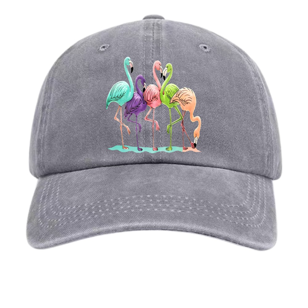 Summer Tropical Statement Cap Multicolor Flamingo Washed Cotton Hat