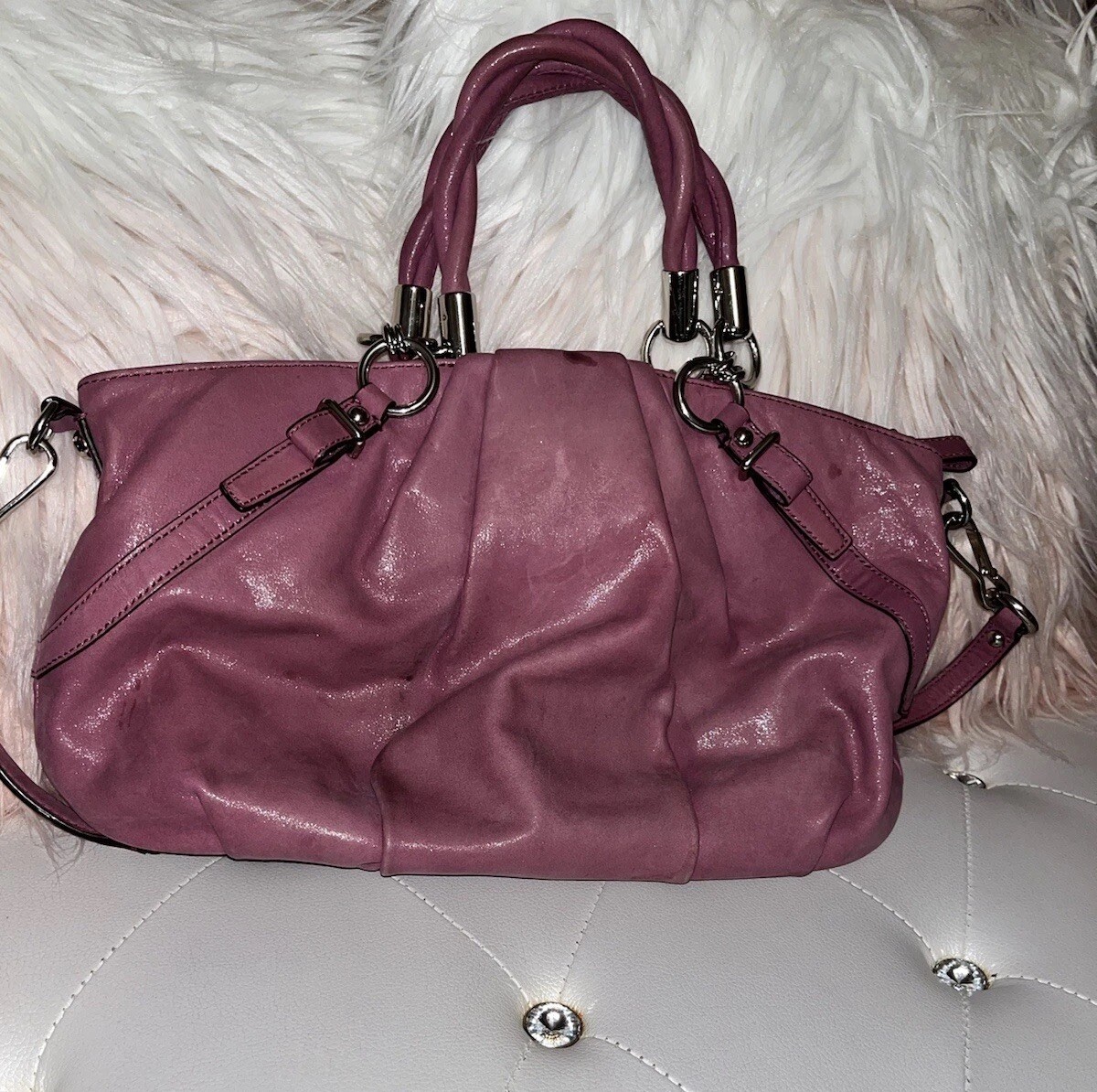 Coach Madison Sophia Medium Pink Berry Leather Satchel Handbag $398