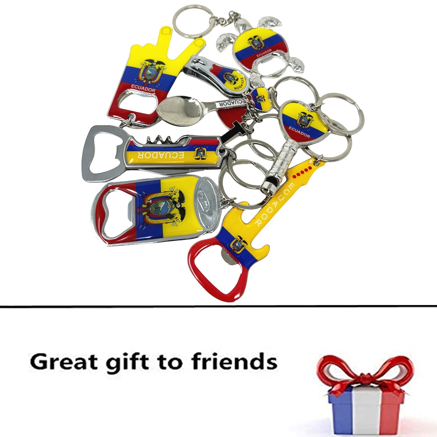 8 Pack Ecuador Keychains Country Metal Keychain, 6 Bottle Opener Souvenir Gift
