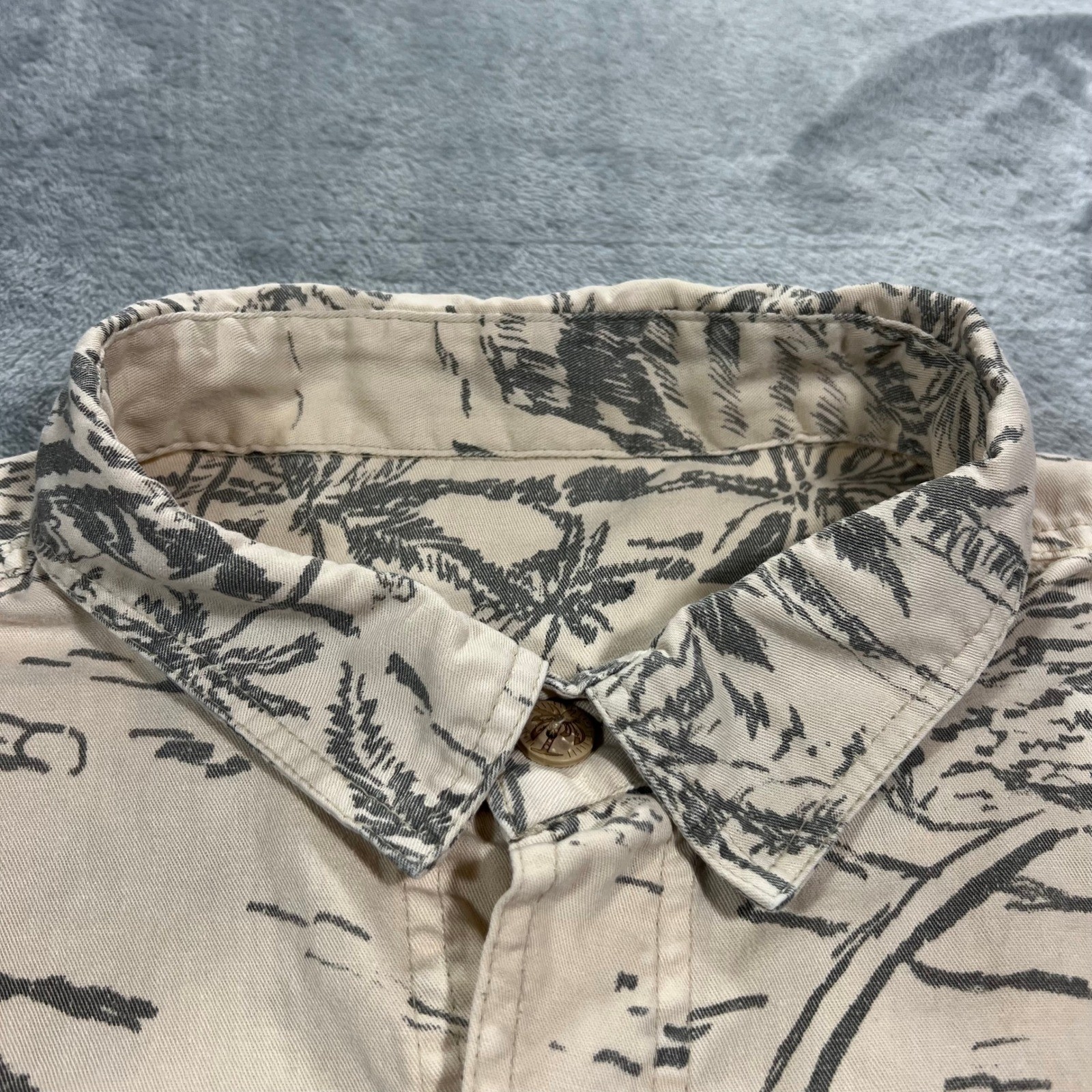 UNBRANDED Hemp Blend Tropical Island Print Shirt Mens Large Beige Gray
