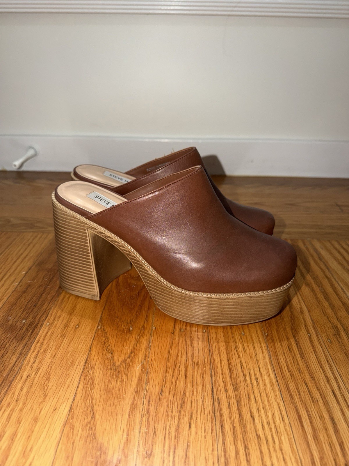 Steve Madden Women’s Brown Platform Mule Clog Block Heel Faux Leather US 8