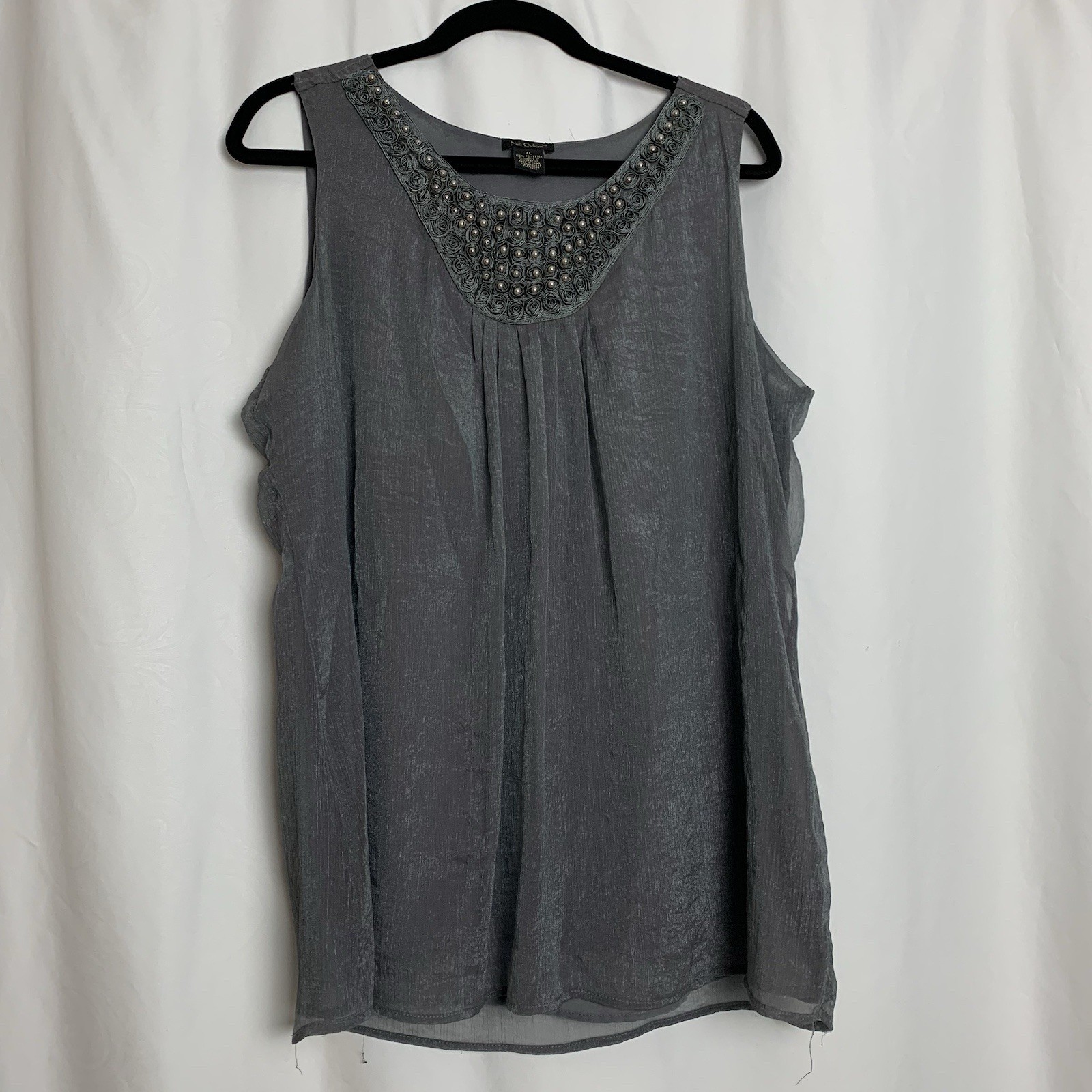 Nue Options Gray Sequin Beaded Glam Festival Sheer Tank Top Women’s Sz XL