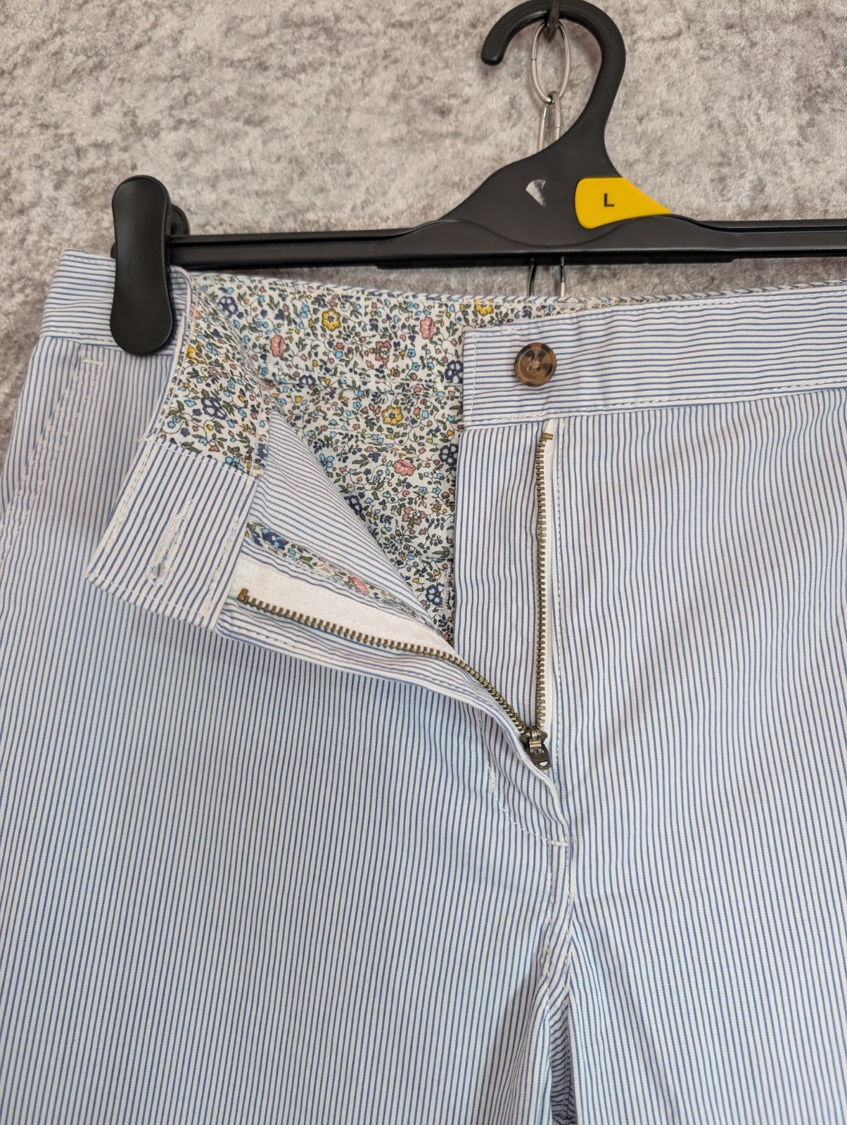 Marks & Spencer Blue & White Striped Tapered Cotton Summer Chino Trousers UK 12