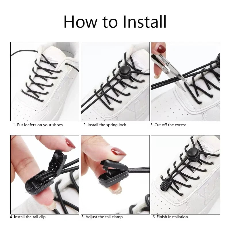 No Tie Elastic Shoelaces Lock Laces Shoe Strings Sports w/ Locking Toggle