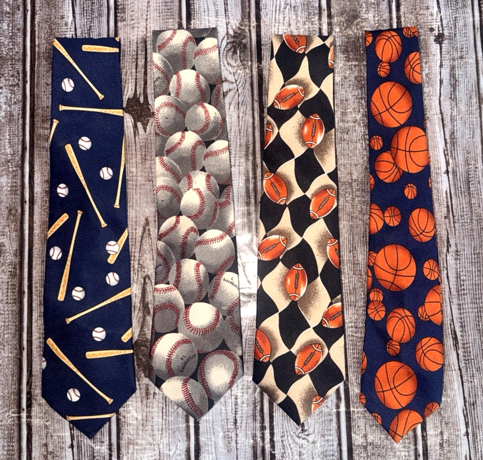 4x Vintage A Rogers Tie Lot Sports Baseball Football Basketball Novelty Neckties