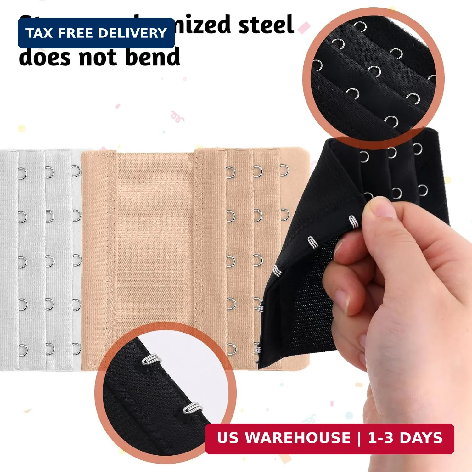 3 Pcs Women’s Bra Extenders 5 Hooks 3 Rows Women Elastic Bra Extender Bra Extend