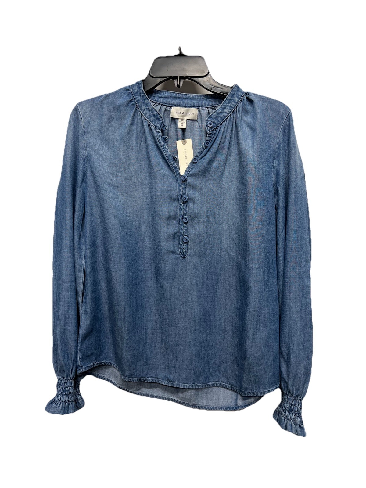 CLOTH & STONE Anthropologie Chambray Henley Tencel Shirt Top Women’s Size XXS