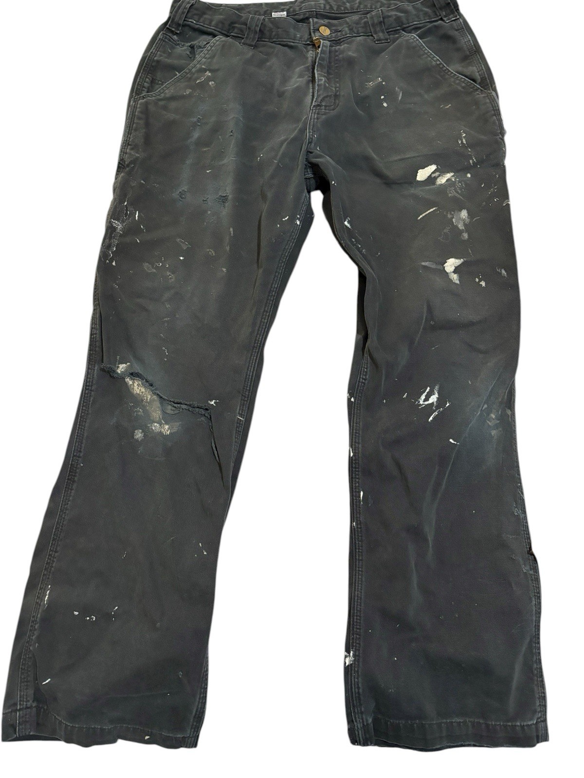 Carhartt Men’s 34×30 B324 Double Front Work Pants Black Grunge Thrashed Holes