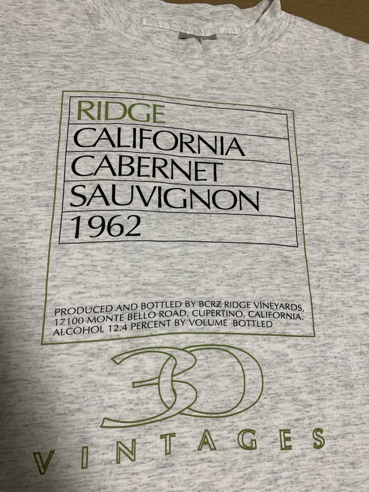 90s Ridge California Cabernet Sauvignon 1962 T-shirt XL (Minor Stains)USA Made