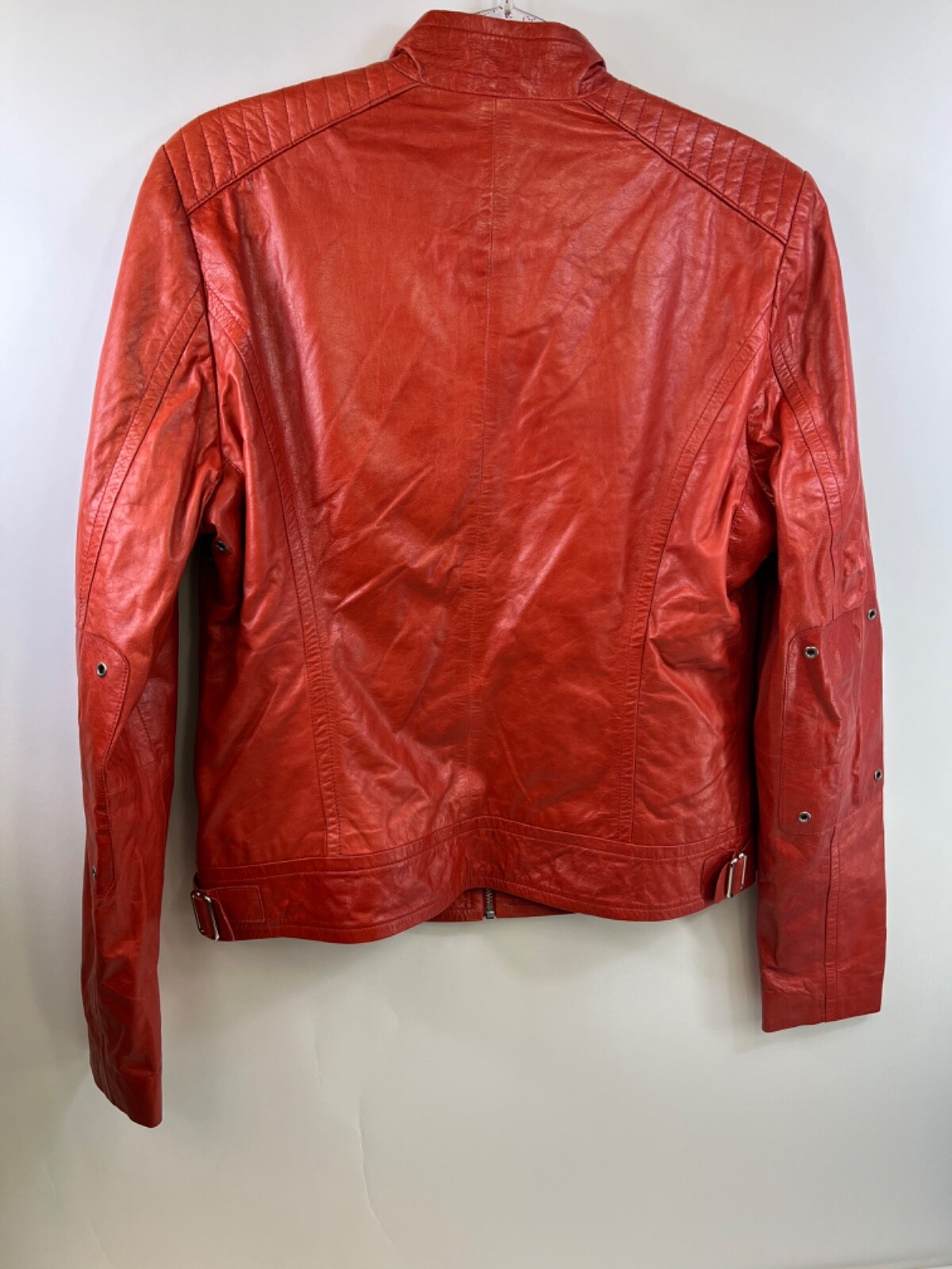 Rudsak Ateliernoir Division Orange Leather Jacket Silver Zippers Womens Size G/L