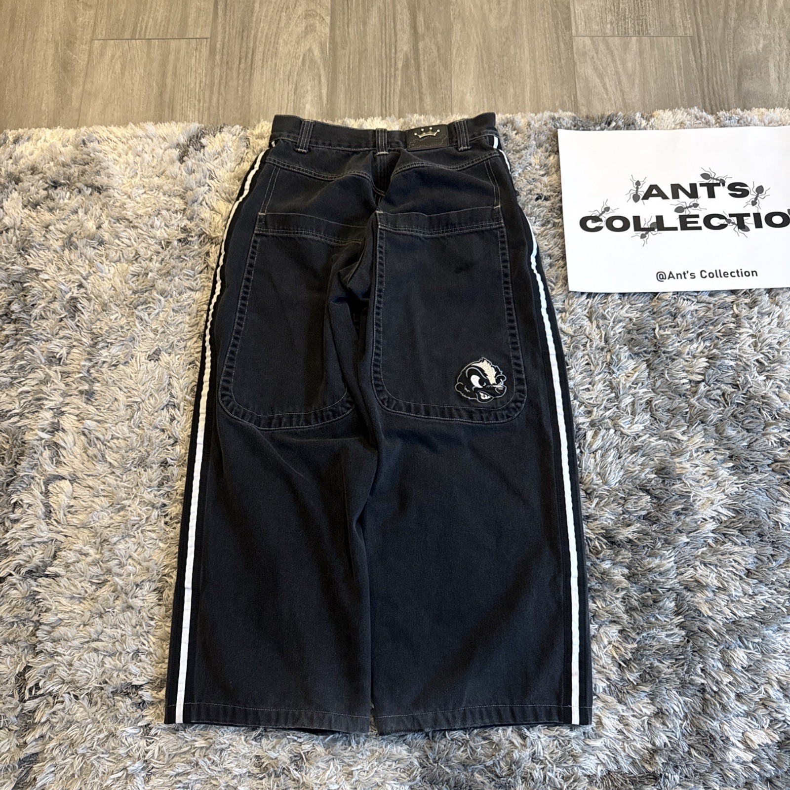 Vintage 00s Jnco Skunk Grail Baggy Side Stripe Embroidered Y2K Denim Jeans 30×29