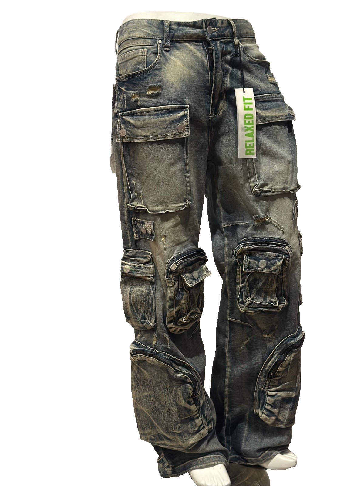 Men’s First Row Martin Relaxed Fit Jeans Utility Denim Vintage Baggy FRD3115