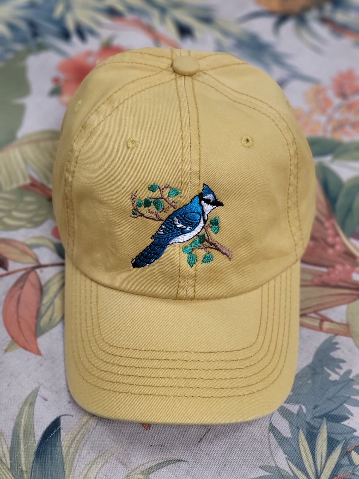 Blue jay bird embroidered dad hat, Blue jay bird embroidered cap custom make cap