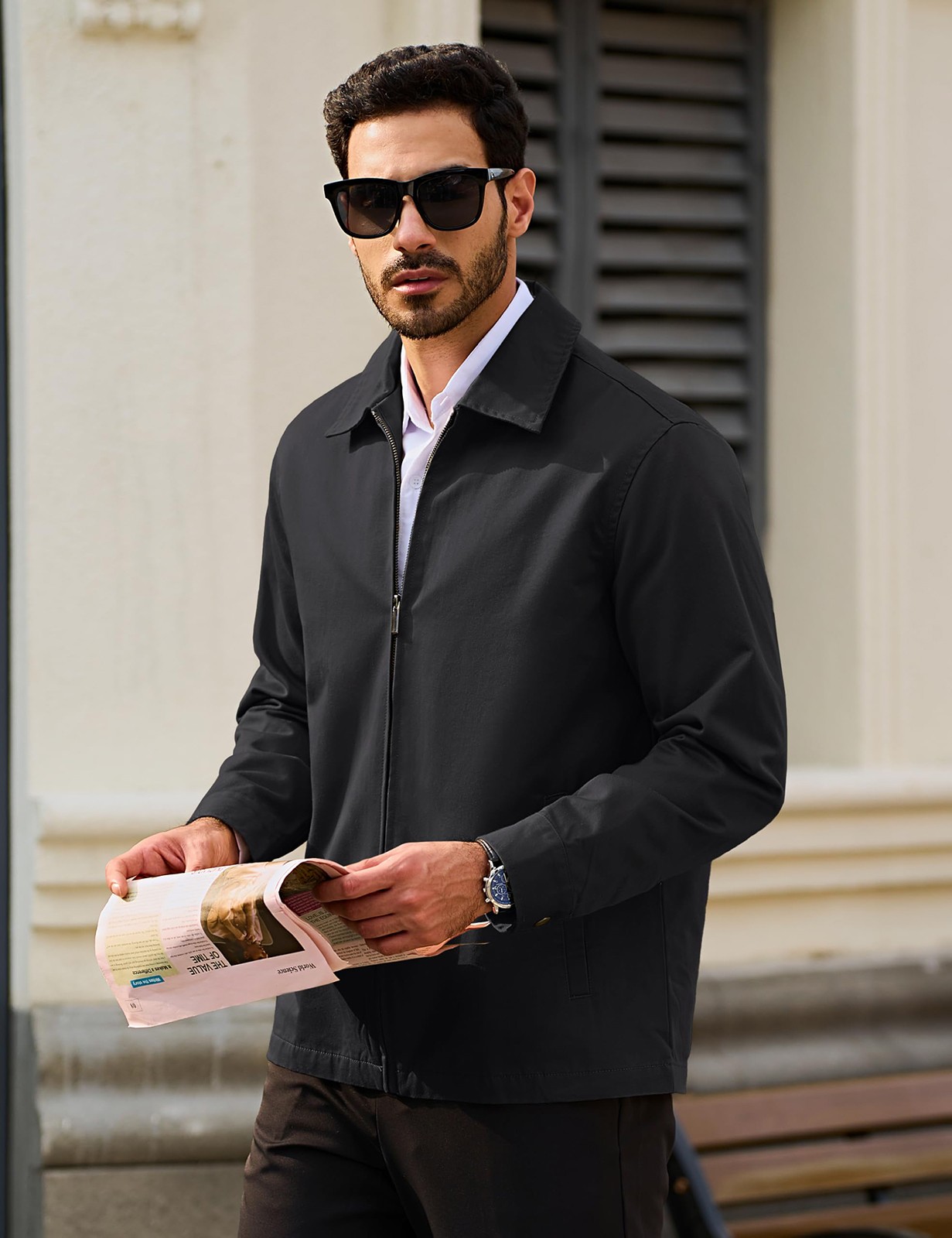 Mens Lightweight Jackets Cotton Windbreaker Turndown Collar Business Casual Work