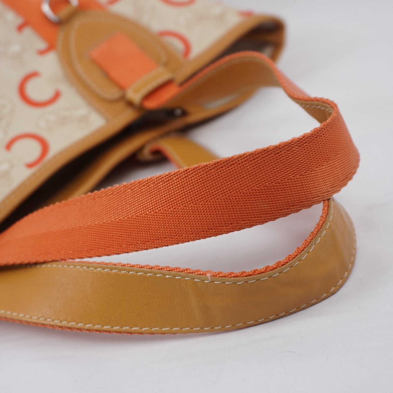 CELINE C Sulky Carriage Horse Tote Bag Coated Canvas Leather Orange Auth