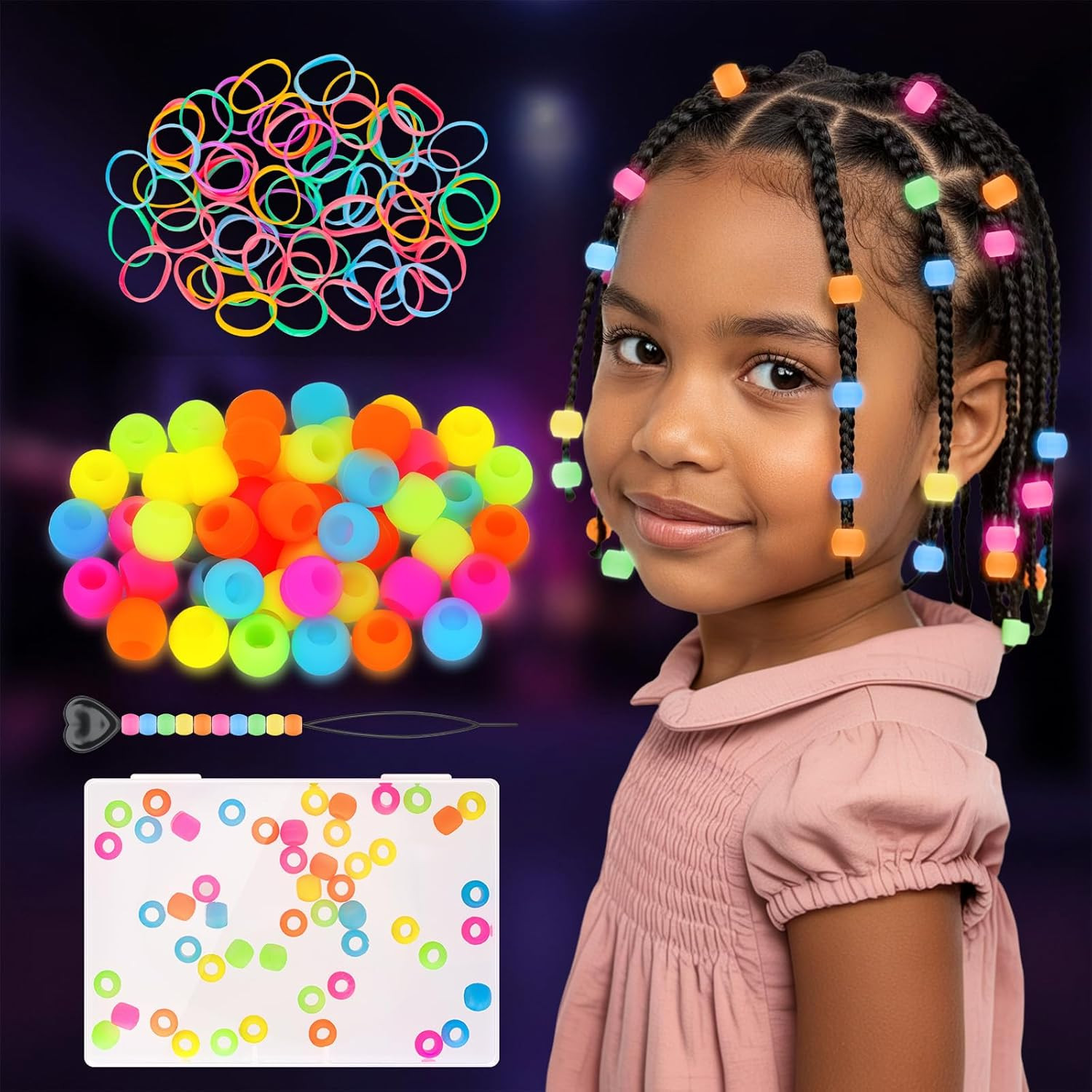 Silicone Hair Beads Glow in the Dark 50Pcs Soft Pony Beads for Braids Cute Hair