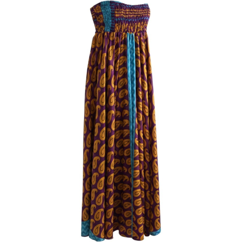 Vintage 100% Silk Wide Leg Paisley Pants Smocked Waist Purple Turquoise OS