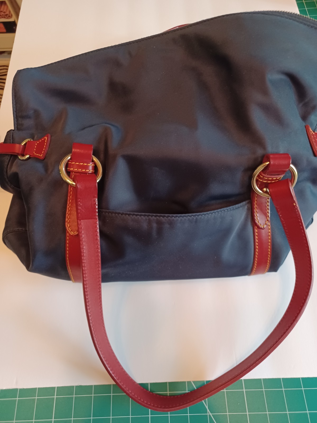 Dooney & Bourke Smith Shoulder Bag Navy Blue Nylon With Leather Trim(see Desc)