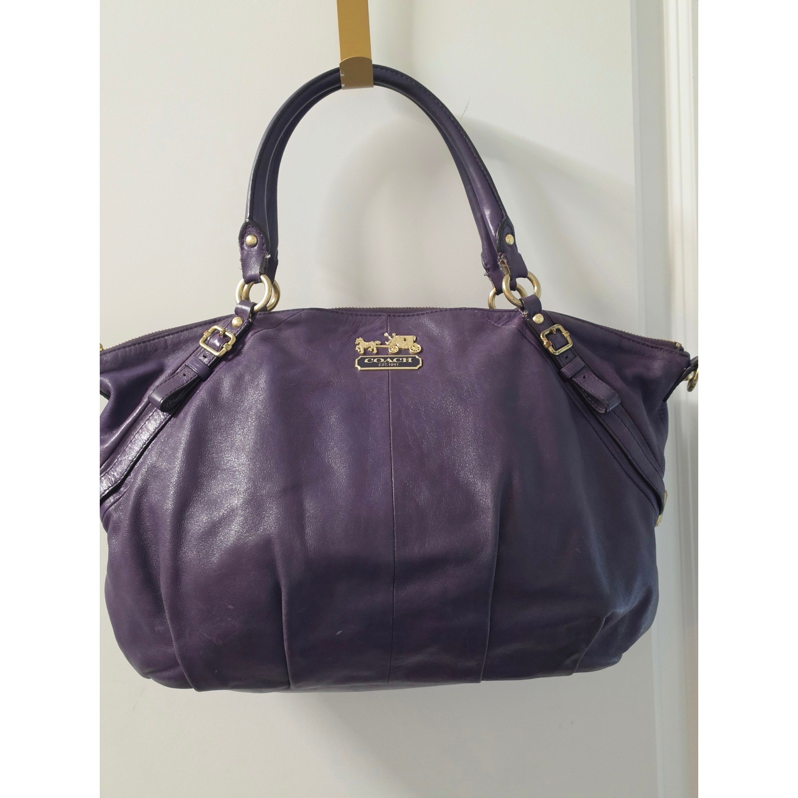 Coach Madison Sophia Purple Leather Satchel Shoulder Bag Gold Hardware 18609