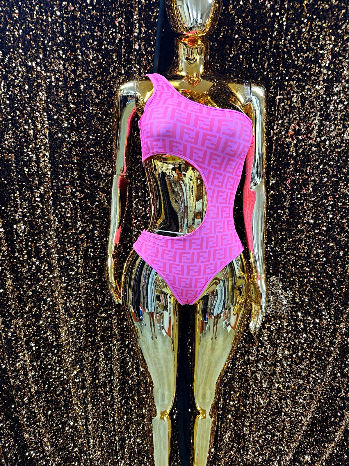 Fendi Pink FF Logo One-Shoulder Cutout High Cut One-Piece Swimsuit M