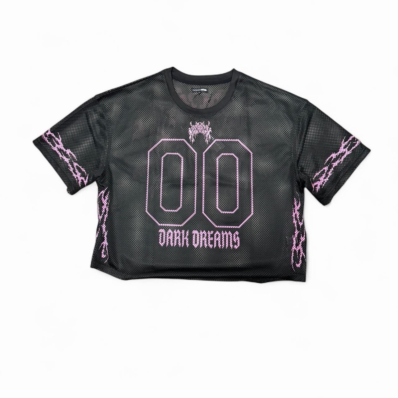 Fashion Nova Dark Dreams Cyber Sigil Mesh Jersey Crop Top Black Pink Women’s NWT
