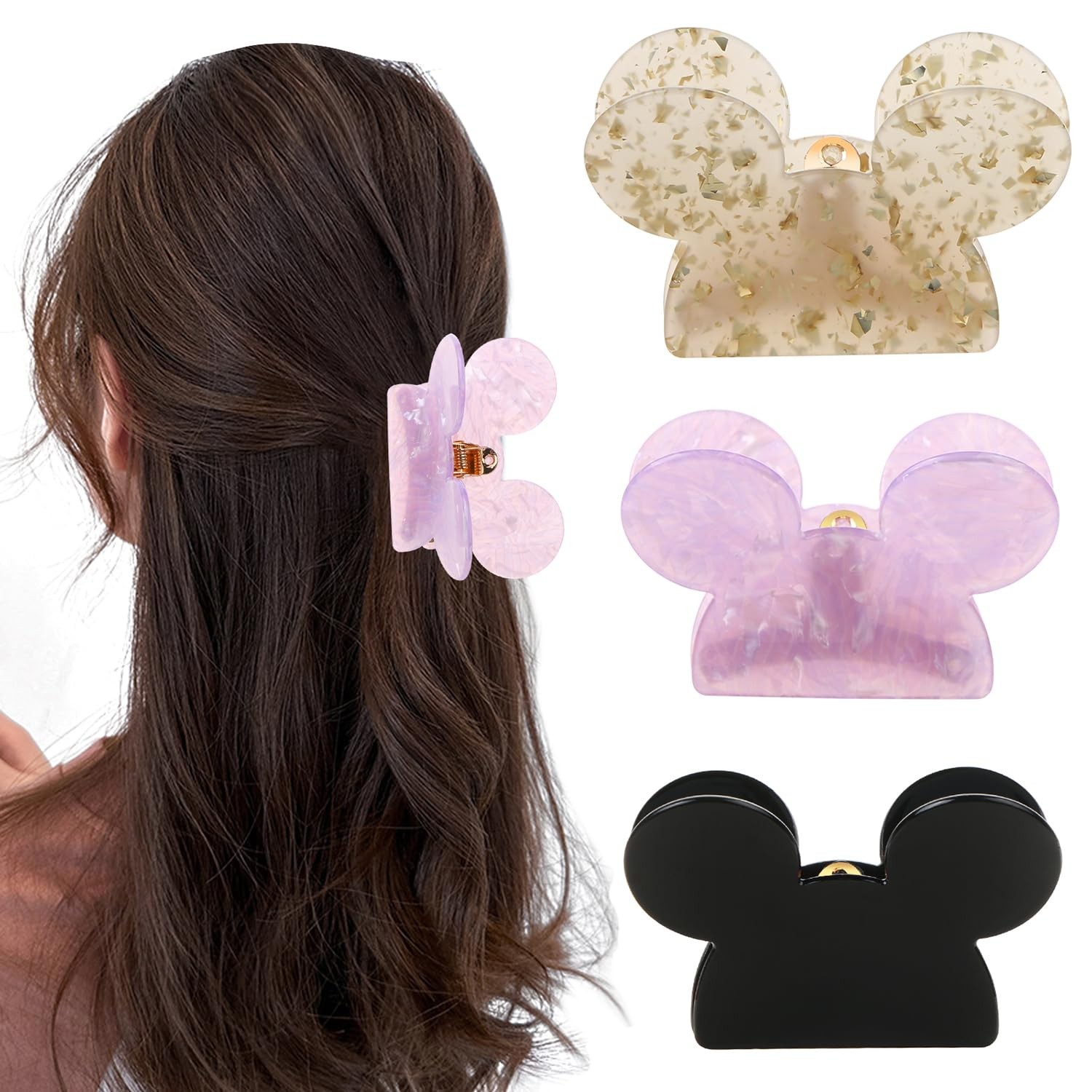 Mouse Head Hair Claw Clips, BENOSPACE 3Pcs Acrylic Lady Bear Clips for…