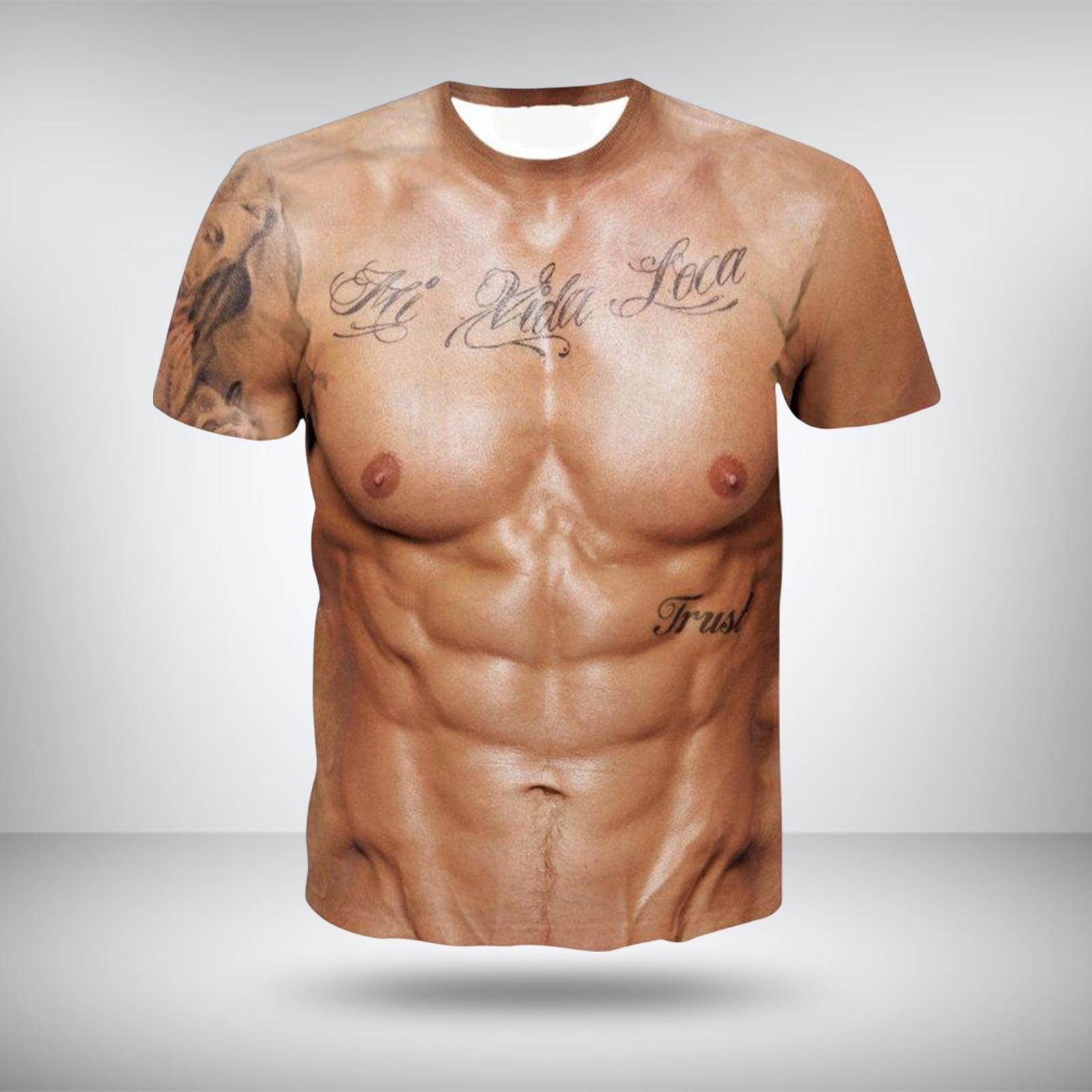 Funny 3D Muscle Printed Men’s Short Sleeve T Shirt Summer Tees Tee Tops